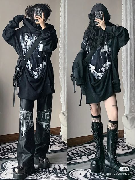 Hardcore Punk Outfits For Women, Harajuku Visual Kei, Emo Streetwear Fashion, Vkei Outfits Ideas, Goth Skater Outfits, Harajuku Fashion Goth, Harajuku Goth Fashion, Japanese Goth Fashion, Japanese Punk Fashion