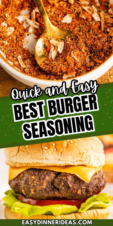 Our burger seasoning recipe for perfectly seasoned hamburgers will make you the hit of the cookout! Whip up a batch in seconds with a few spices you likely already have sitting on your spice rack. Spices For Hamburger Patties, Cheeseburger Seasoning Recipes, Hamburger Seasoning Grilled, Best Burger Recipe Seasoning, Smash Burger Seasoning Recipe, Burger Seasoning Recipe Ground Beef, Seasoning For Hamburger Patties, Hamburger Seasoning Recipe Burgers, Home Made Hamburgers Recipe