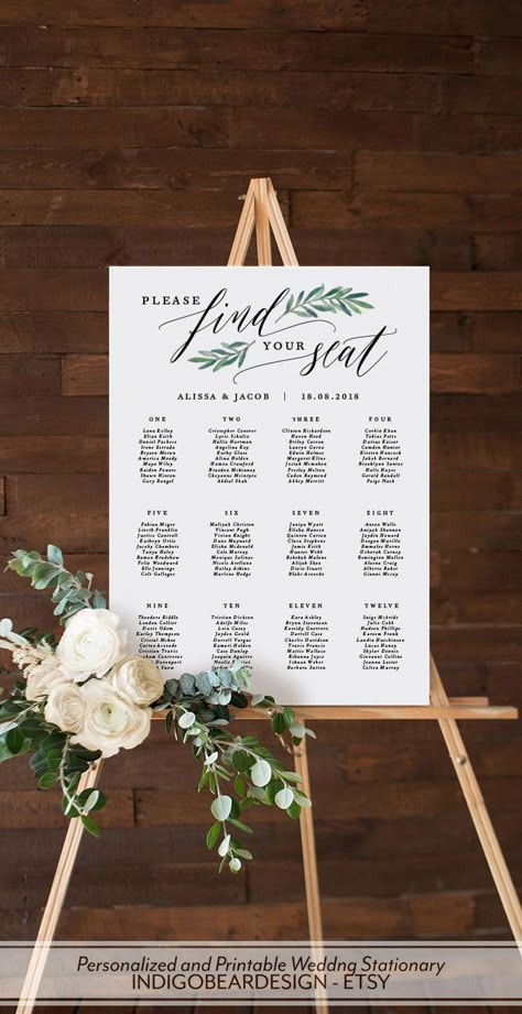 Reception Timeline, Find Your Seat, Wedding Table Seating, Kissing Ball, Wedding Decorations On A Budget, Flowers And Greenery, Wedding Table Plan, Seating Plan Wedding, Seating Plan