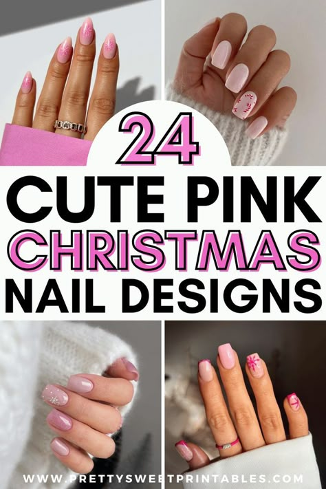 pink Christmas nails designs ideas nail art Pink Retro Christmas Nails, Best Pink Gel Nail Polish, Pink Ombre Christmas Nails, Pink Christmas Nail Designs Simple, Snowflake Pink Nails, Pink Holiday Nails Almond, Short Pink Holiday Nails, Pink Christmas Pedicure, Pink Nails With Candy Cane