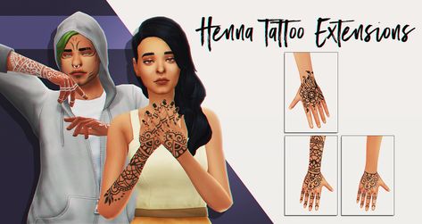 I really liked the henna tattoos, that came with the last patch, but they definetely lacked a black swatch. Now, I have made black swatches and several other additions: • Each of the two henna tattoos... Sims 4 Henna, Hand Henna Tattoos, Henna Arm Tattoo, Pretty Sims, Henne Tattoo, Sims 4 Tattoos, Cc Sims4, Indian Henna, Sims 4 Cc Skin