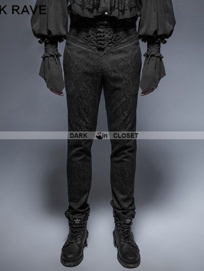 Punk Rave Vintage Black Pattern Gothic Pants for Man Gothic Fashion Men, Pants For Man, Dark Costumes, Gothic Pants, Mens Leather Pants, Gothic Vintage, Embroidered Pants, Formal Pants, Gothic Clothing