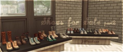 The Sims 4 | JSBoutique: Shoe Store Part 2 | buy mode deco clutter community lot new objects Sims 4 Blog, Sims 4 Clutter, Boutique Shoes, Sims 4 Update, Sims4 Cc, Shoes For Sale, Sims 4 Build, Sims 4 Game, Sims 4 Houses