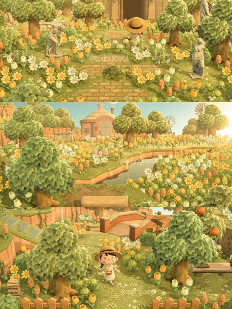 Acnh Flower Meadow, Springcore Entrance Acnh, Acnh Yellow Island, Acnh Springcore Entrance, Acnh Meadow, Acnh Flower Combinations, Meadowcore Acnh, Animal Crossing Yellow, Acnh Yellow