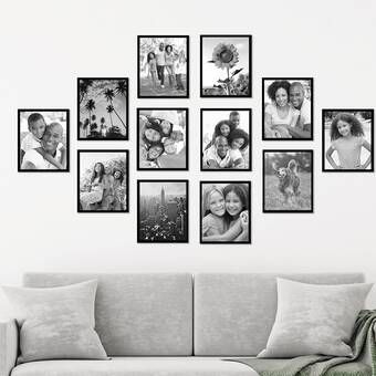 East Urban Home 12 Piece Black Picture Frame Set & Reviews | Wayfair Pictures On Wall, Family Pictures On Wall, Koti Diy, Unusual Pictures, Picture Gallery Wall, Gallery Wall Layout, Family Photo Wall, Diy Wand, Photo Wall Gallery