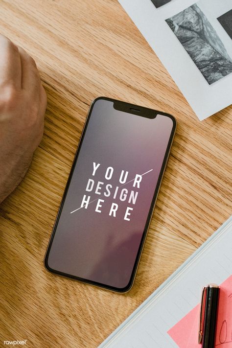 Blank mobile phone mockup on a wooden table | premium image by rawpixel.com / McKinsey Phone On Table, Mobile Pic, Desk Illustration, Mockup Desk, Nam June Paik, Phone Table, Mobile Phone Game, Photography Mockup, Mobile Phone Shops