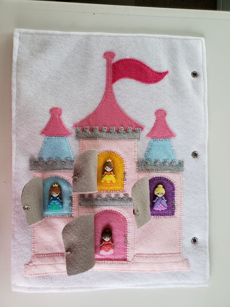 Castle with princesses peekaboo page... Princess Quiet Book, Princess Quilt, Felt Board Stories, Sewing Room Storage, Diy Quiet Books, Quiet Book Patterns, Busy Books, Toddler Quiet Book, Bows Diy Ribbon