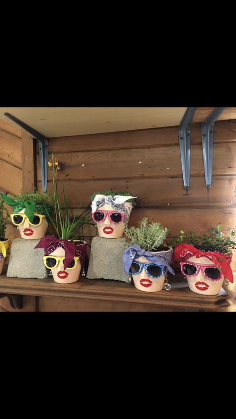 Clay Pot People Faces, Flower Pot Faces, Flower Pot People Faces, Lady Flower Pots, Diy Face Flower Pots, Face Planters Flower Pots, Plant Pot Faces Diy, Flower Pot Lady, Faces On Flower Pots