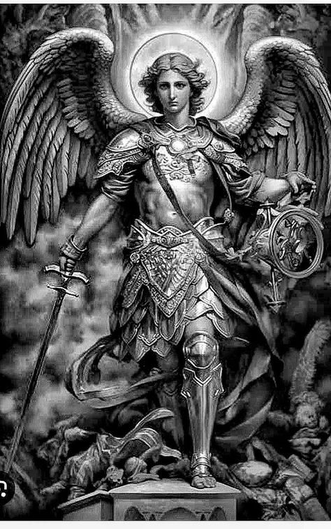 3 Crosses Tattoo Design, Saint Michael Tattoo, Jesus Tattoo Sleeve, Archangel Michael Tattoo, St Michael Tattoo, Fallen Angel Tattoo, Warrior Angel, Leg Sleeve Tattoos, Leg Tattoo Ideas