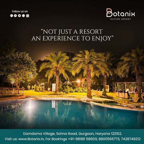 #BotanixResort - Where memories blossom! Discover more than just a resort; it's an immersive experience to cherish. 🌿💫 Adventure, tranquility, and nature's embrace await! #Getaway #UnforgettableMoments #EscapeTheOrdinary Resort Creative Post, Resort Ads, Nature Resort, Hotel Ads, Ad Photography, Real Estate Marketing Design, Creative Ads, Immersive Experience, Marketing Design