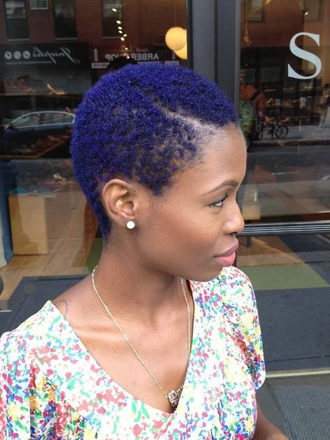 Blue TWA, so cute Twa Styling, Twa Hair Color, Colored Twa, 4c Twa, Haircut Images, Twa Hairstyles, Hair Afro, Dyed Natural Hair, Big Chop