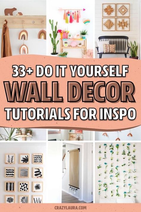 Want to make your own DIY wall decor or art and don’t know where to start?! Check out these super cute ideas with everything from wall hangings to plant shelves and everything in between! #diywalldecor #diywallart #diywallhanging #wallhangingideas Boho Crafts Diy Decor Easy, Aesthetic Wall Decor Bedroom Diy, Diy Wall Decor For Bedroom Cheap, Things To Hang On The Wall Bedroom, Diy Wall Decoration Ideas For Bedroom, Kitchen Wall Painting Ideas, Diy Aesthetic Room Decor Wall Art, Cricut Wall Art Ideas, Boho Diy Wall Decor