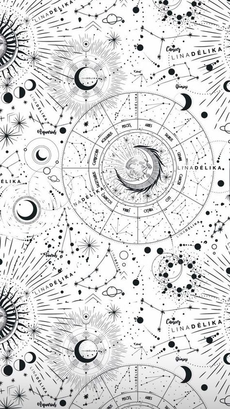 Aesthetic Wallpaper Astrology, Astrology Backgrounds, Astrology Wallpaper, Witchy Wallpaper, Wallpaper Collage, Celestial Art, Moon And Stars, Spell Book, Screen Wallpaper