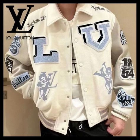 Lv Varsity Jacket, Lv Jacket, Lv Clothes, Pattern Street Style, Flannel Outfits Men, Expensive Outfits, Street Style Logo, Louis Vuitton Jacket, Varsity Jacket Outfit