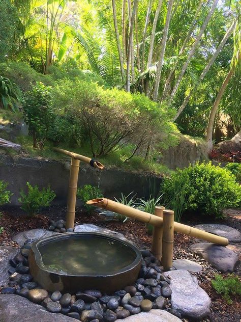 Shishiodoshi in my garden made by Graham Bliss Japanese Water Fountain, Japanese Water Feature, Shishi Odoshi, Japanese Water Garden, Flower Arrangements Bouquets, Small Japanese Garden, Japanese Garden Landscape, Zen Garden Design, Garden Water Feature