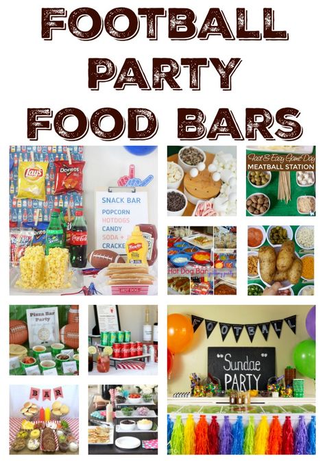 Football Party Food Bars - Making Time for Mommy Football Tailgate Food Themes, Sports Birthday Party Food Ideas, Football Birthday Party Foods, Sports Theme Food, Football Party Foods For Kids, Sports Themed Birthday Party Ideas Food, Football Birthday Party Food Ideas, Football Theme Party Food, Football Themed Birthday Party Food