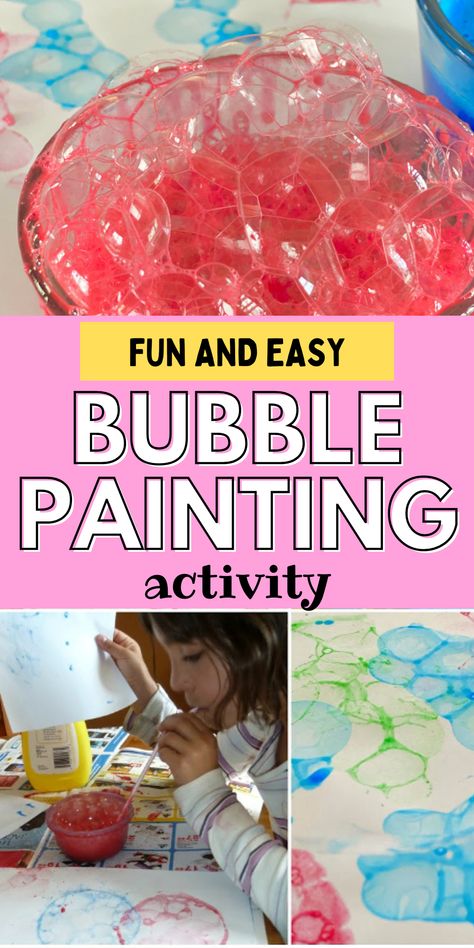 How to have a bubble painting activity. How to paint with bubbles. Easy tips for painting with bubbles. Painting With Bubbles Preschool, Bubbles Crafts Preschool, Bubble Painting With Straws, Bubble Painting Easy, Bubble Crafts Preschool, Bubble Painting For Kids, Pentecost Crafts, Paint With Bubbles, Painting With Bubbles