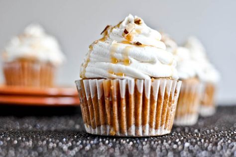 Sweet Potato Pie Cupcakes with Marshmallow Frosting I howsweeteats.com Cupcakes With Marshmallow Frosting, Potato Cupcakes, Sweet Potato Cupcakes, Marshmallow Buttercream, Sweet Potato Pies Recipes, Pie Cupcakes, Marshmallow Frosting, Recipes Sweet, Frosting Recipe