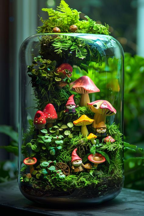 Fake Terrarium, Outdoor Fountain Ideas, Diy Terrarium Ideas, Terrarium House, Waterfall Home, Fairy Terrarium, Unique Terrarium, Pondless Waterfall, Glass Octopus