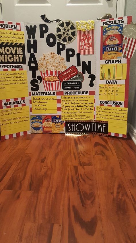 Science Fair Projects 3rd Grade Ideas, Science Fair Popcorn Project, Science Fair Projects Popcorn, Science Fair 1st Grade Project Ideas, Scientific Method Projects, Science Fair Topics Middle School, Aesthetic Science Fair Projects, 7 Grade Science Fair Projects, Science Fair Projects Aesthetic