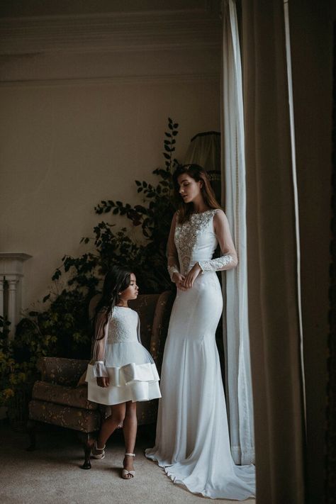 12 Flower Girl Dresses Sure to Make an Impression | PreOwned Wedding Dresses Modern Flower Girl Dresses, Bella Wedding Dress, Unique Flower Girl Dresses, Ethical Wedding Dress, Flower Girl Gown, Ethical Wedding, Girls White Dress, Preowned Wedding Dresses, White Flower Girl Dresses