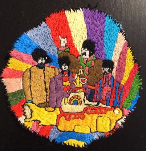 Beatles Embroidery, Beatles Crafts, Rock Embroidery, Beatles Magical Mystery Tour, Cat Embroidery Design, Art Album, Tapestry Fabric, Yellow Submarine, Hippie Art