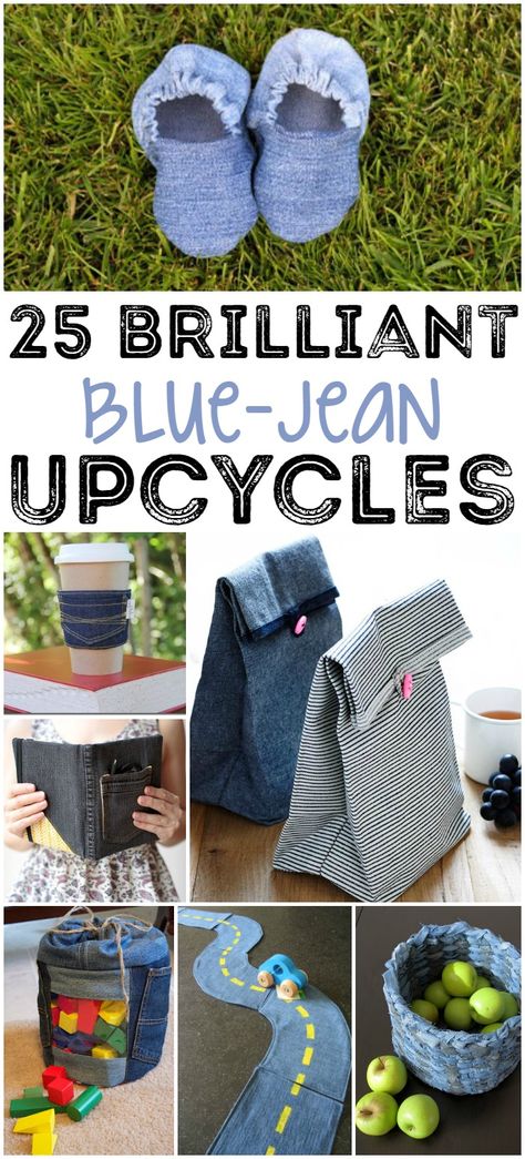 Upcycled Blue Jean Crafts - Don't throw those old jeans away! These 25 upcycled denim projects will give them new life! You'll be amazed at what you can do with an old pair of ratty jeans! #Upcycle #upcycleprojects #upcycledcrafts  #denimprojects #frugal #zerowaste #zerowastecrafts #upcyclingideas #upcycledjeans #greenliving #homestead #homesteading #zerowasteideas #denim #bluejeans #zerowastehome #zerowasteideas #greenlifestyle #greencrafts #ecofriendly Återvinna Jeans, Artisanats Denim, Blue Jeans Crafts, Denim Projects, Diy Upcycling, Jean Crafts, Denim Ideas, Recycle Jeans, Upcycle Jeans