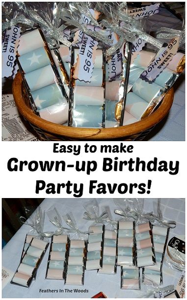 70th Birthday Party Favors For Mom, Party Favors For 70th Birthday, 80 Birthday Party Favors, Easy Party Favors For Adults, Diy Party Favors For Adults Homemade, Adult Party Favor Ideas, Treat Bags For Adults, 95th Birthday Party Ideas, Birthday Treats For Adults