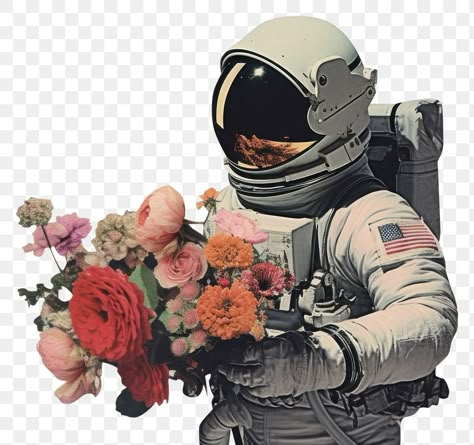 Space Png Aesthetic, Vintage Space Illustration, Collage Elements Png, Collage Art Png, Astronaut Flowers, Collage Texture, Astronaut Png, Sticker Overlay, Newspaper Flowers