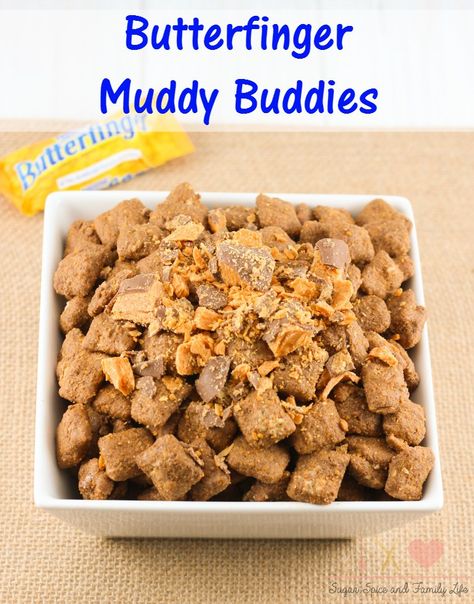 Butterfinger Muddy Buddies Recipe Puppy Chow Snack, Puppy Chow Cookies, Chex Mix Recipes Original, Puppy Chow Chex Mix Recipe, Chow Puppy, Chex Mix Puppy Chow, Chow Recipe, Muddy Buddies Recipe, Puppy Chow Recipes