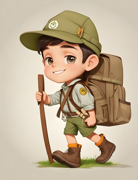 Trek Ideas, Inktober Ideas, Backpack Drawing, Boys Camp, Safari Kids, Boy Illustration, Photo Logo Design, Cartoon People, Cartoon Boy