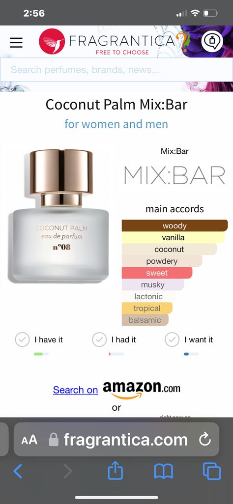 Mix Bar Coconut Palm, Mix Bar Perfume, Coconut Perfume, Bar Mix, Coconut Palm, Perfume Collection, Coconut Water, Body Care, Scents