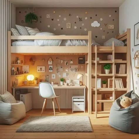 Loft Ideas For Small Rooms, Bunkbed Room Ideas Teen, Loft Style Bedroom Ideas Small Spaces, Small Room Bed Ideas, Bunkbeds Design Small Room, Loft Bed Ideas For Teens, Small Bedroom Ideas Kids, Teens Room Ideas, Kids Small Bedroom Ideas