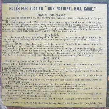 Our National Ball Game -- McGill & Delany, 1886 Dice Baseball Game, Baseball Dice Game, Dice Game Rules, Double Game, Die Games, Game Rules, Dice Games, Baseball Games, Game Dice