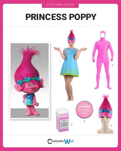 It’s always time for a hug when you’re dressed as Princess Poppy from the 2016 movie, Trolls. Trolls Cosplay, Princess Poppy Costume, Poppy Halloween Costume, Poppy Costume, Got Costumes, Troll Costume, Costume Guide, Princess Poppy, Halloween Costume Contest