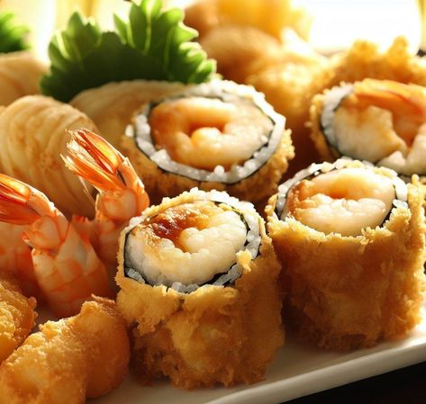 sauce Crispy Shrimp Sushi Cups, Baked Scallop Sushi Roll, Salmon And Shrimp Stuffed Lasagna Rolls, Rice Paper Rolls Shrimp, Crunchy Shrimp Roll Sushi, Night Dinner Recipes, Julienned Carrots, Crispy Shrimp, Salmon Fish