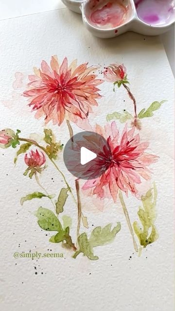 How To Paint Watercolor Dahlias, Watercolor Dahlia Tutorial, How To Paint Dahlias, Dalia Watercolor, Painting Dahlias, Dahlia Watercolor, Dahlia Painting, Watercolor Dahlia, Male Inspiration