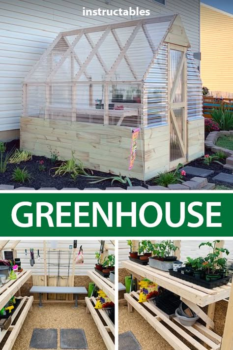 Small Building Projects Diy, Building A Small Greenhouse Diy, Diy Greenhouse Garden, Courtyard Flower Garden, Small Greenhouse Plans Diy, Diy Green House Plans, Scrap Wood Greenhouse, Budget Greenhouse Diy, How To Make A Green House