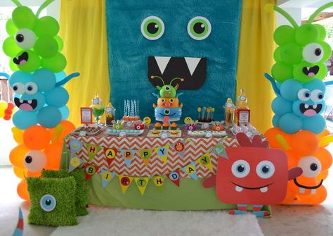 Colorful decorations at a monsters birthday party! See more party planning ideas at CatchMyParty.com! Monsters Birthday Party, Little Monster Party, Monster First Birthday, Little Monster Birthday, Monster 1st Birthdays, Monster Birthday Parties, Monster Theme, Monster Birthday, Baby 1st Birthday