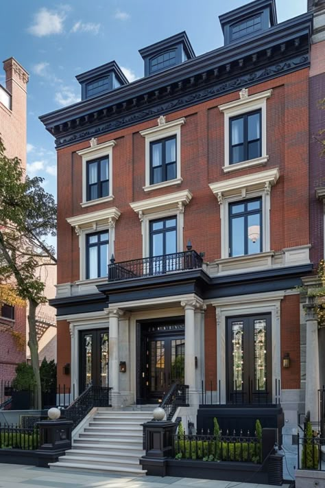 Mixed Residential Building, Brick Townhouse Exterior, Windows Exterior Design, Apartment Building Exterior, Brownstone Townhouse, Contemporary Townhouse, New York Townhouse, Townhouse Exterior, Apartments Exterior