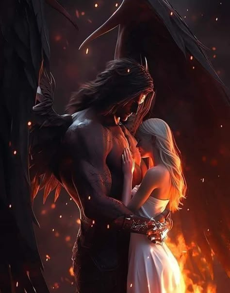 Incubus Demon Male Art, Angels And Demons Couple, Demon X Human Couple, Angel Demon Aesthetic, Angel And Demon Love Art, Angel And Devil Aesthetic, Dark Couples Art, Monster Romance Art, Evil Couple