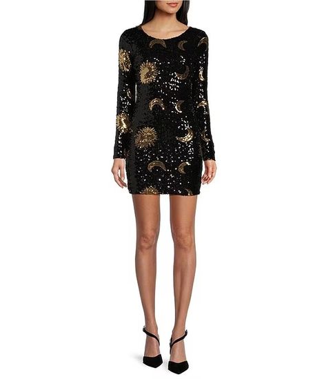 Midnight Doll Long Sleeve Sequin Open Back Bodycon Dress | Dillard's Sparkly Cocktail Dress, Long Sleeve Cocktail Dress, Sequin Design, Winter Formal, Long Sleeve Sequin, Junior Dresses, Dillard's, Holiday Fashion, Cocktail Dress Party