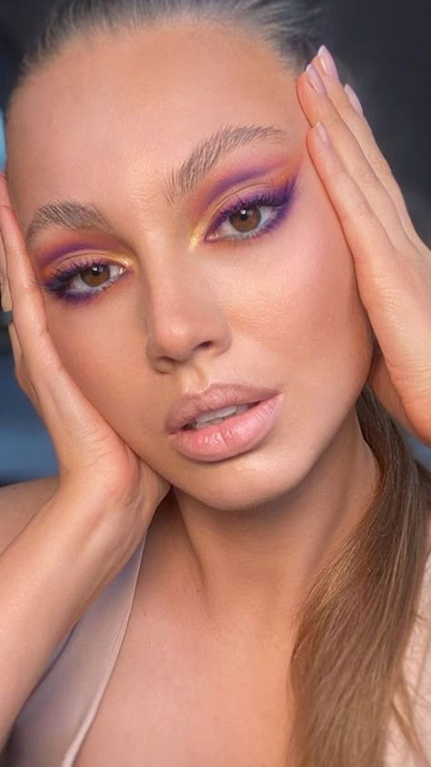 Pink Makeup Ideas, Pink Makeup Looks, Orange Makeup, Eye Makeup Pictures, Glam Makeup Look, Purple Eyeshadow, Makeup Eye Looks, Kiss Makeup, Pink Makeup