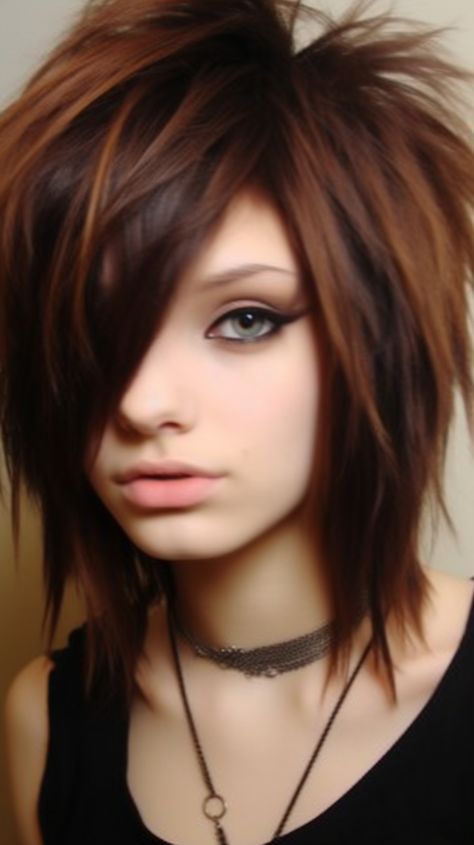 Short Emo Hairstyles For Women, Shoulder Length Emo Hair, Emo Haircuts For Girls, Emo Hair Ideas, Short Emo Haircuts, Long Shaggy Haircuts, Haircut 2025, Medium Scene Hair, Short Emo Hair