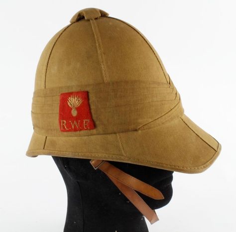 Lot: 1928 Scarce Victorian pattern pith helmet, badged to the Royal Welsh Fusiliers. Pith Helmet, Victorian Pattern, Coin, Auction, Sound, Collectibles, Pattern