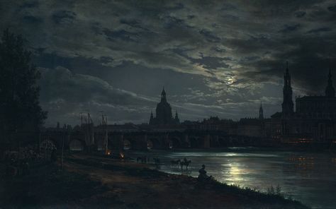 #Moon #night #city #painting View of Dresden by Moonlight #river #Dresden #bridge #1080P #wallpaper #hdwallpaper #desktop Johan Christian Dahl, Baroque Music, Google Art Project, Castle Painting, Henri De Toulouse Lautrec, Moonlight Painting, Caspar David Friedrich, A4 Poster, Wassily Kandinsky