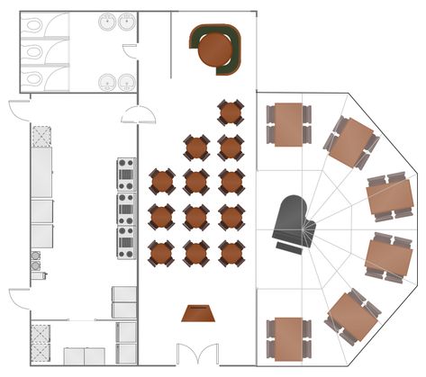 Cafe Floor Plan Layout, Restaurant Furniture Layout, Restaurant Floor Plans, Restaurant Tycoon 2, Restaurant Layouts, Restaurant Layout Design, Minecraft Restaurant, Cafe Floor Plan, Cafe Plan