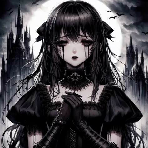 Emo Princess Aesthetic, Gothic Anime Pfp, Princesa Emo, Creepy Paintings, Emo Princess, Anime Goth, Epic Drawings, Emo Art, Gothic Dolls