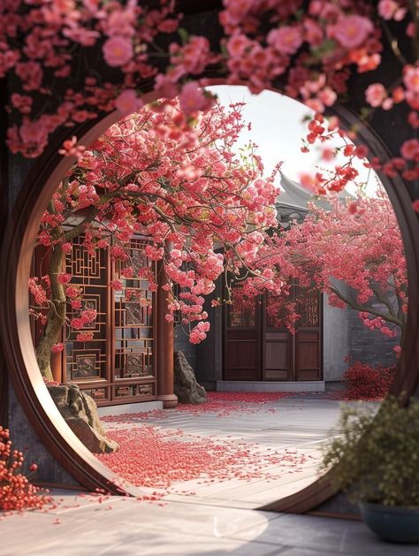 Chinese Wallpaper, Chinese Aesthetic, Garden Aesthetic, Chinese Garden, Blossoms Art, Aesthetic Japan, Montage Photo, Fantasy Art Landscapes, Phone Wallpaper Images