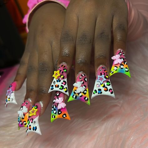 Rainbow leopard duckies 🌈🐆 DM/link in bio to book <3 | Instagram Rainbow Cheetah Print Nails, Lisa Frank Nails Short, Duck Nails Cheetah Print, Rainbow Duck Nails, Rainbow Leopard Nails, Neon Cheetah Nails, Rainbow Cheetah Nails, Colorful Cheetah Print Nails, Duckies Nails